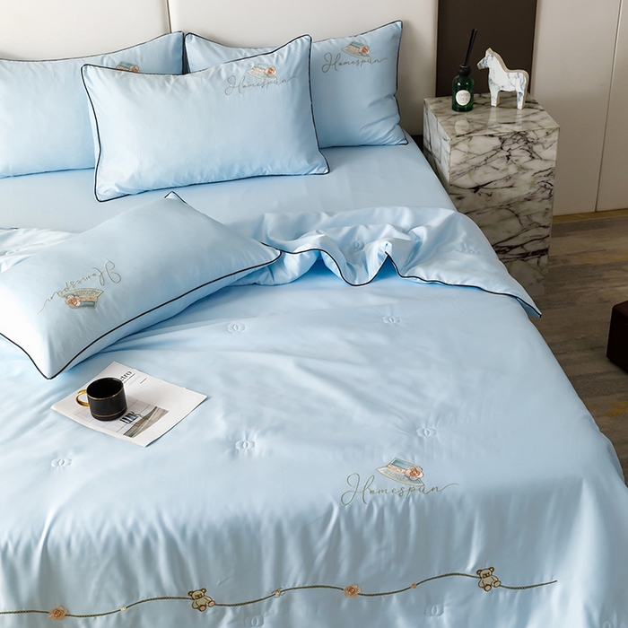 91家纺网 家纺一手货源 找家纺 丝印良品 2024新款大牌风水洗真丝绣花床笠被套夏被四件套公主日记系列-风格二 公主日记-风铃兰