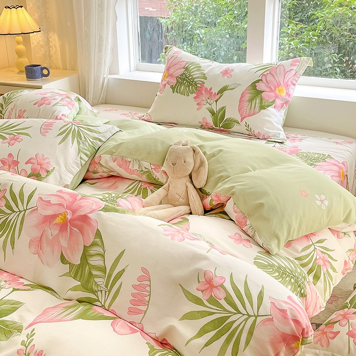 91家纺网 家纺一手货源 找家纺 绵庭家纺 2024新款AB版12868全棉印花单被套 粉朵华颂