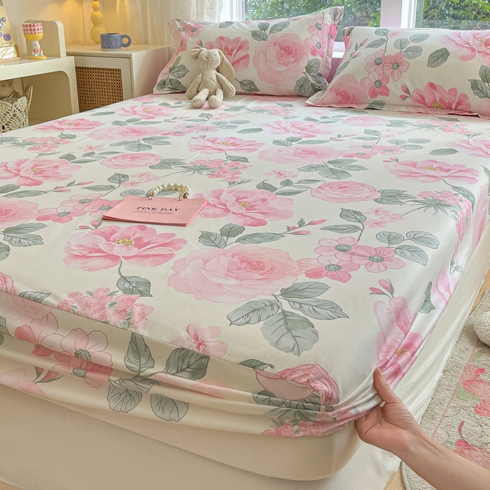 91家纺网 家纺一手货源 找家纺 绵庭家纺 2024新款AB版12868全棉印花单床笠  云花妙染