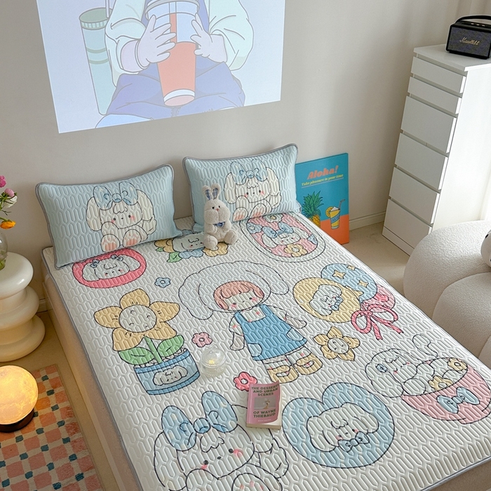 91家纺网 家纺一手货源 找家纺 美乐迪 2024新款大版乳胶凉席 蓝色女孩