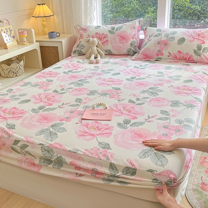 绵庭家纺 2024新款AB版12868全棉印花单床笠  云花妙染