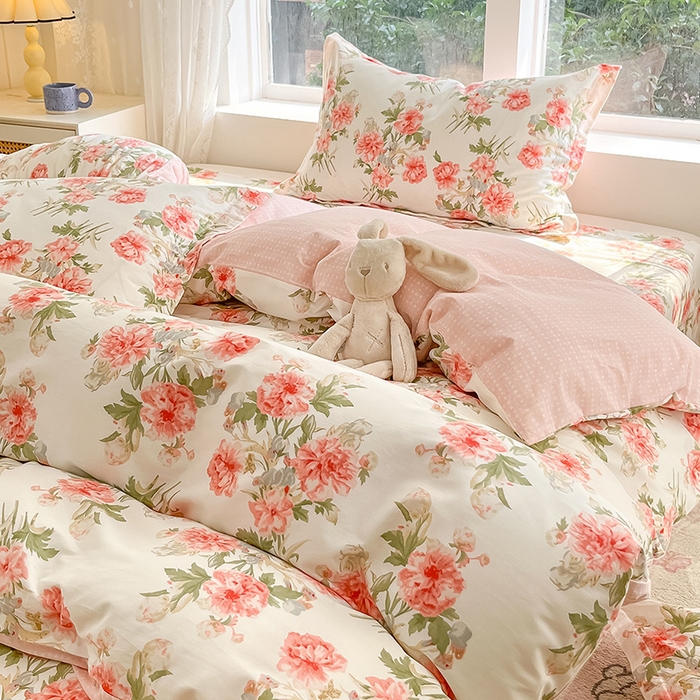 91家纺网 家纺一手货源 找家纺 绵庭家纺 2024新款AB版12868全棉印花单被套 叶语初晴