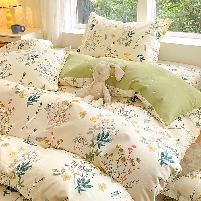 91家纺网 家纺一手货源 找家纺 绵庭家纺 2024新款AB版12868全棉印花单枕套 东篱桔梗