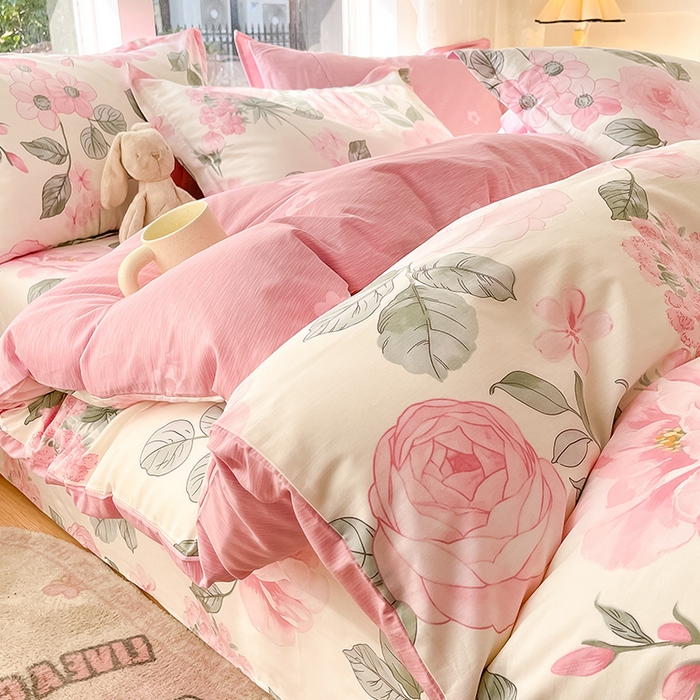 91家纺网 家纺一手货源 找家纺 绵庭家纺 2024新款AB版12868全棉印花单被套 云花妙染