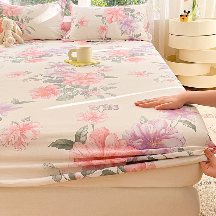 91家纺网 家纺一手货源 找家纺 绵庭家纺 2024新款AB版12868全棉印花单床笠  水榭听香-米