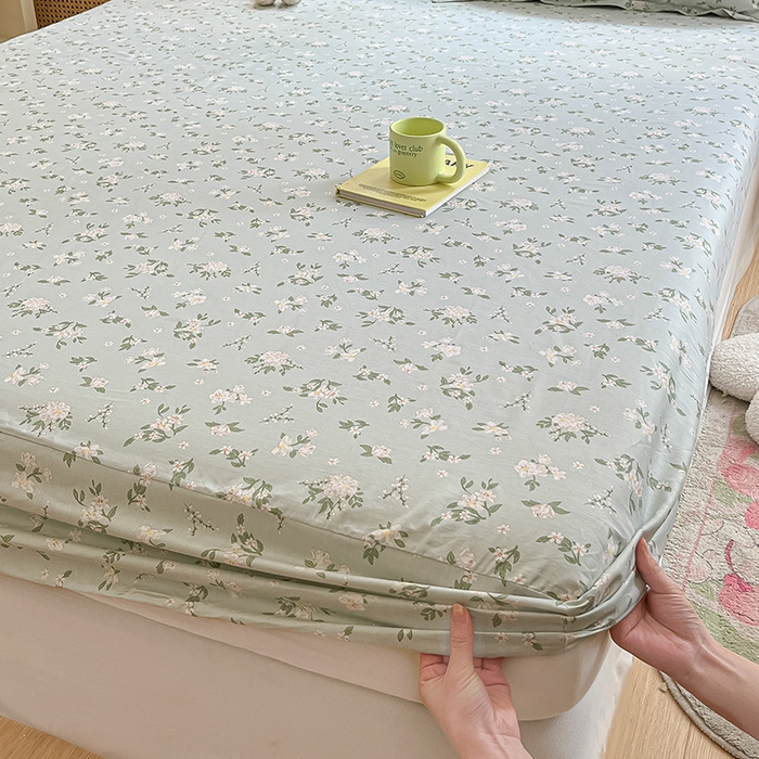 91家纺网 家纺一手货源 找家纺 绵庭家纺 2024新款AB版12868全棉印花单床笠  盛夏茶花