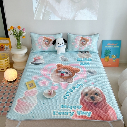 91家纺网 家纺一手货源 找家纺 美乐迪 2024新款大版乳胶凉席 可爱狗狗