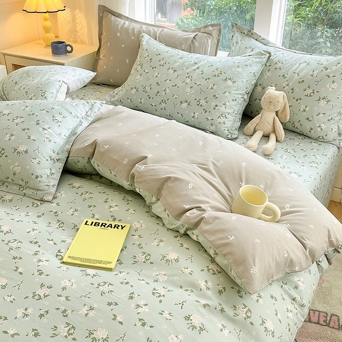 91家纺网 家纺一手货源 找家纺 绵庭家纺 2024新款AB版12868全棉印花单被套 盛夏茶花