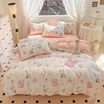 91家纺网 家纺一手货源 找家纺 优选良品 2025新款直播爆款母婴级水洗皱皱棉四件套小碎花被套床笠款三件套 动物乐园