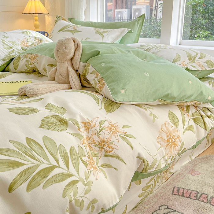 91家纺网 家纺一手货源 找家纺 绵庭家纺 2024新款AB版全棉印花系列四件套 羽飞舞