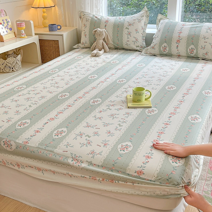 91家纺网 家纺一手货源 找家纺 绵庭家纺 2024新款AB版12868全棉印花单床笠  娴静小花