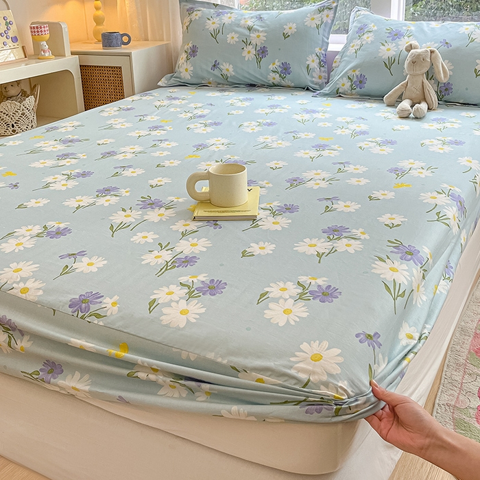 91家纺网 家纺一手货源 找家纺 绵庭家纺 2024新款AB版12868全棉印花单床笠  田苑花间