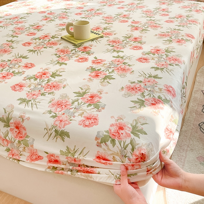 91家纺网 家纺一手货源 找家纺 绵庭家纺 2024新款AB版12868全棉印花单床笠  叶语初晴