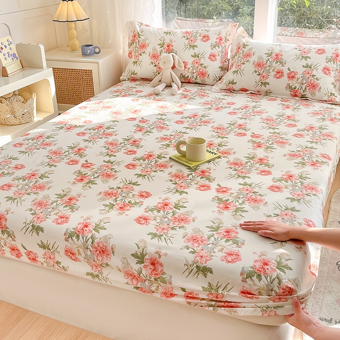 91家纺网 家纺一手货源 找家纺 绵庭家纺 2024新款AB版12868全棉印花单床笠  叶语初晴