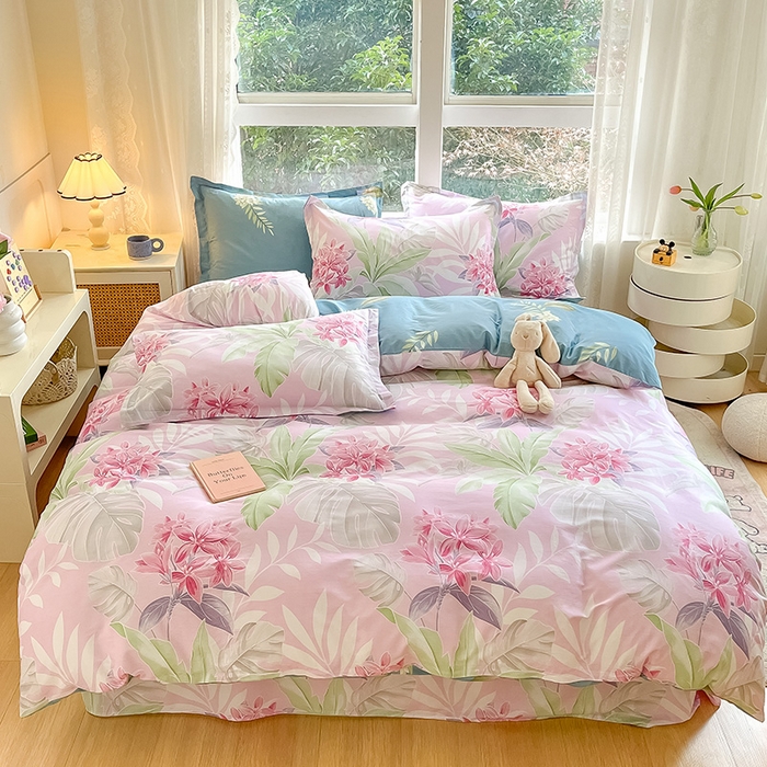 91家纺网 家纺一手货源 找家纺 绵庭家纺 2024新款AB版全棉印花系列四件套 花影缤纷