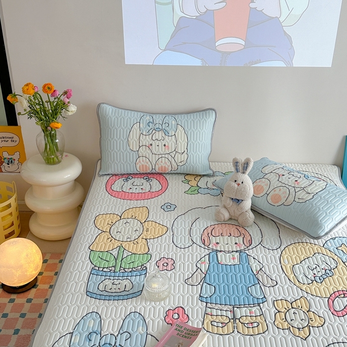 91家纺网 家纺一手货源 找家纺 美乐迪 2024新款大版乳胶凉席 蓝色女孩