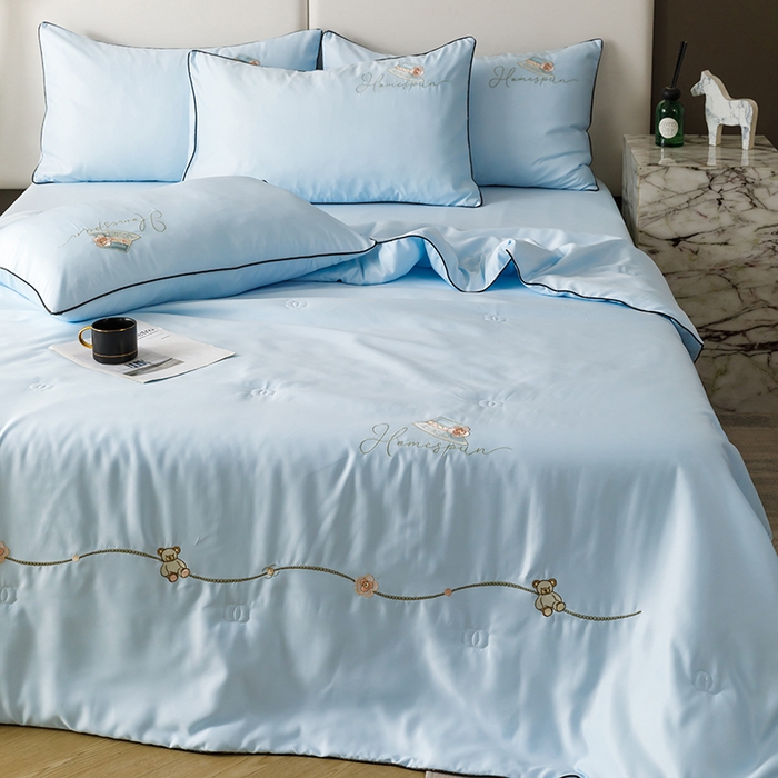 91家纺网 家纺一手货源 找家纺 丝印良品 2024新款大牌风水洗真丝绣花床笠被套夏被四件套公主日记系列-风格二 公主日记-风铃兰