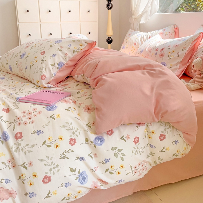 91家纺网 家纺一手货源 找家纺 优选良品 2025新款直播爆款母婴级水洗皱皱棉四件套小碎花被套床笠款三件套 纳里庄园