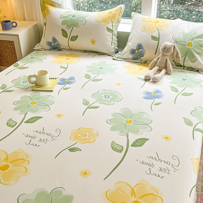 91家纺网 家纺一手货源 找家纺 绵庭家纺 2024新款AB版12868全棉印花单床笠  惊鸿仙子绿