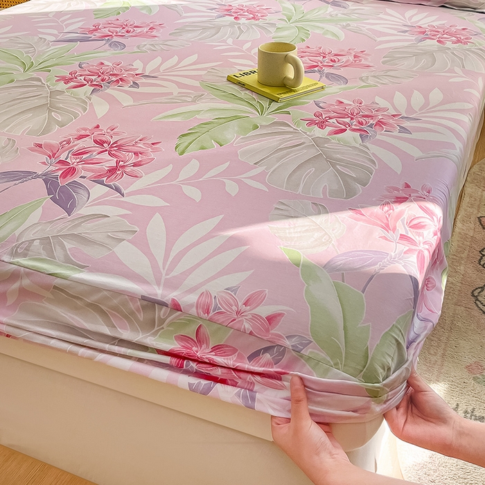 91家纺网 家纺一手货源 找家纺 绵庭家纺 2024新款AB版12868全棉印花单床笠  花影缤纷