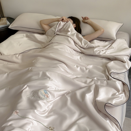 91家纺网 家纺一手货源 找家纺 丝印良品 2024新款大牌风水洗真丝绣花床笠被套夏被四件套公主日记系列-风格一 公主日记-香槟