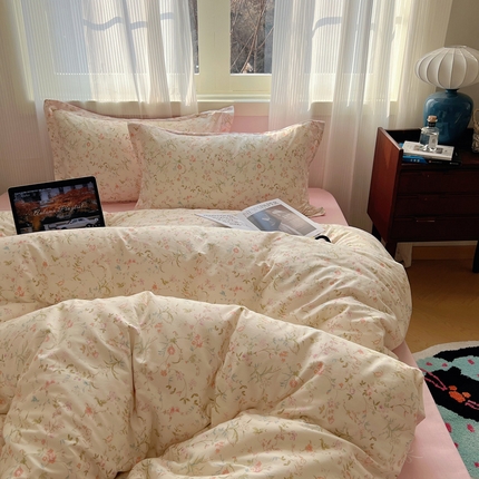 91家纺网 家纺一手货源 找家纺 （总）盛馨 2024全棉高支高密精梳棉小清新碎花四件套纯棉床笠三件套