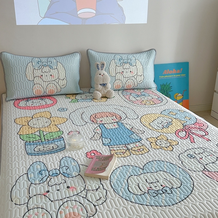 91家纺网 家纺一手货源 找家纺 美乐迪 2024新款大版乳胶凉席 蓝色女孩