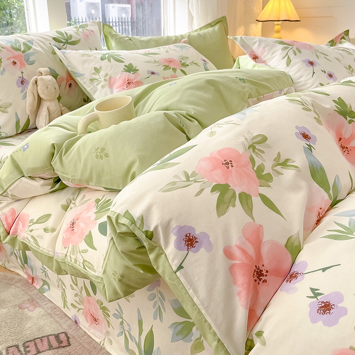 91家纺网 家纺一手货源 找家纺 绵庭家纺 2024新款AB版12868全棉印花单被套 繁花漫熳