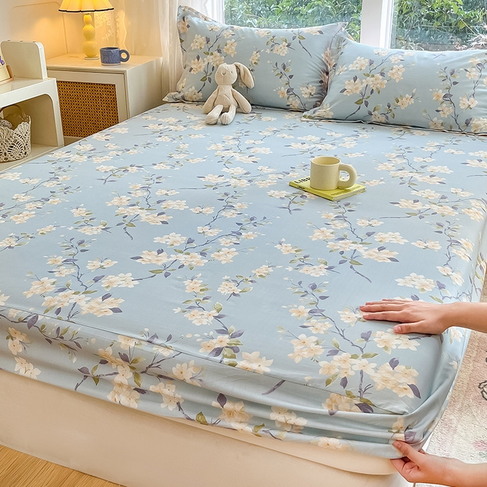 91家纺网 家纺一手货源 找家纺 绵庭家纺 2024新款AB版12868全棉印花单床笠  杏花微雨