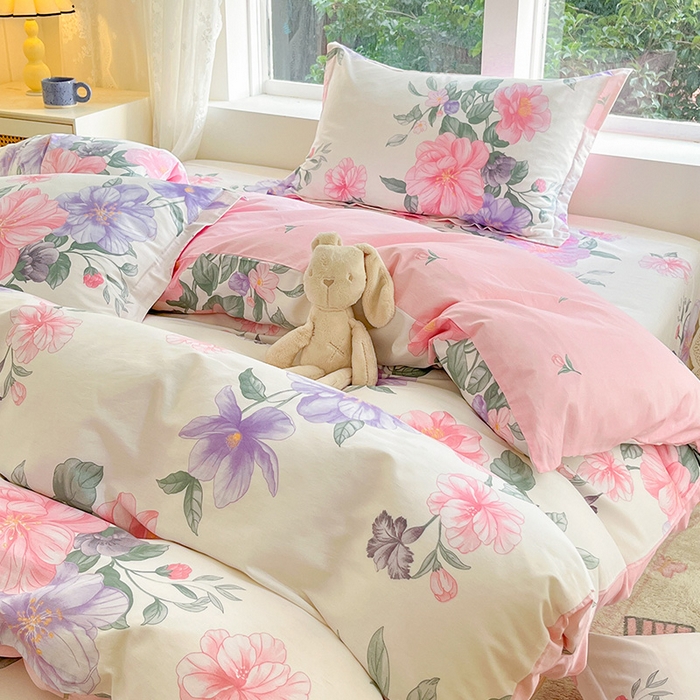 91家纺网 家纺一手货源 找家纺 绵庭家纺 2024新款AB版12868全棉印花单被套 水榭听香-米