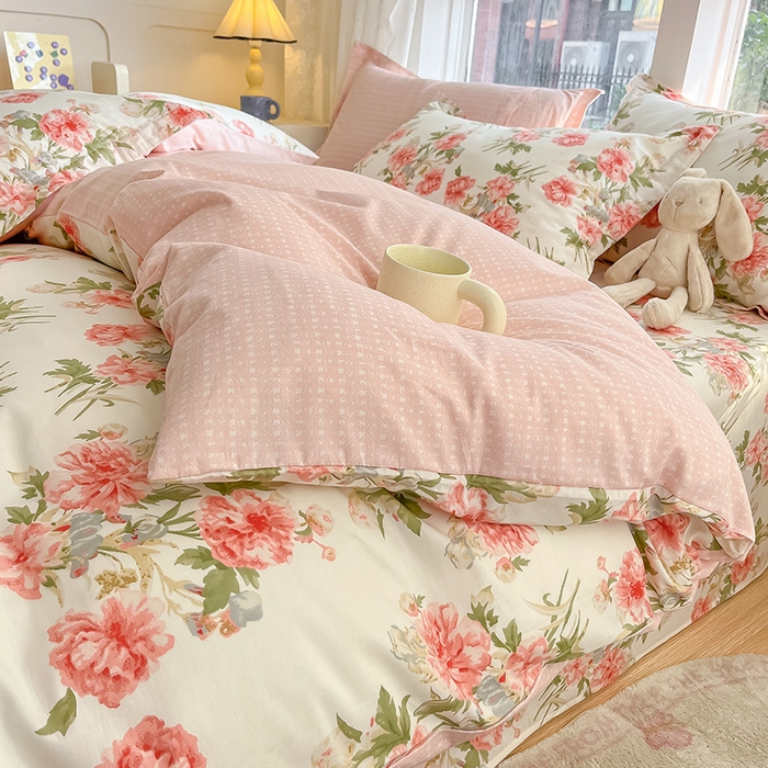 91家纺网 家纺一手货源 找家纺 绵庭家纺 2024新款AB版12868全棉印花单被套 叶语初晴