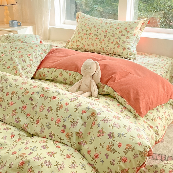 91家纺网 家纺一手货源 找家纺 绵庭家纺 2024新款AB版全棉印花系列四件套 甜蜜花房