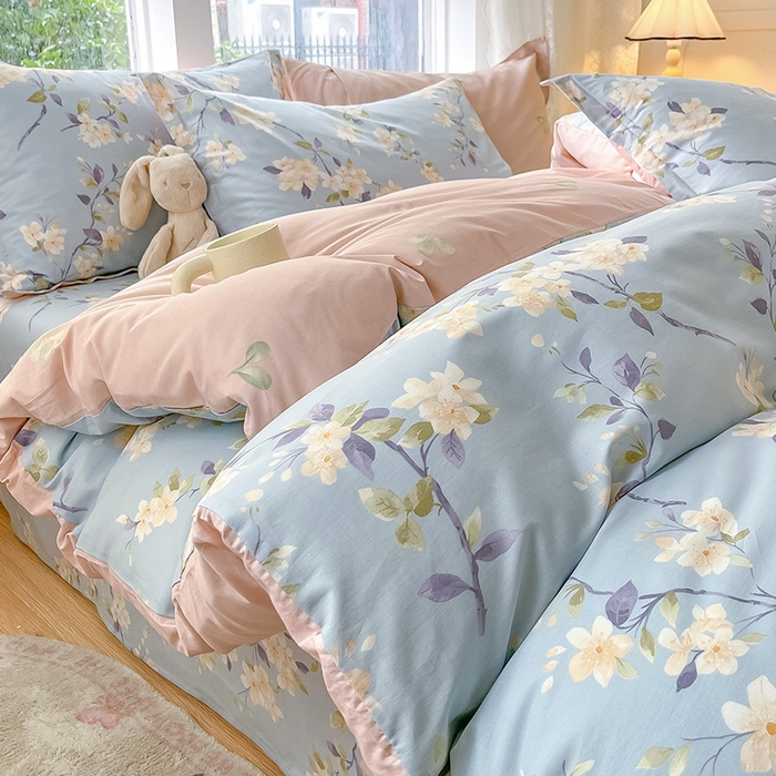 91家纺网 家纺一手货源 找家纺 绵庭家纺 2024新款AB版12868全棉印花单被套 杏花微雨