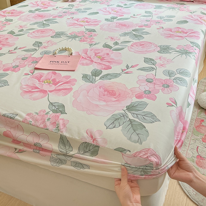 91家纺网 家纺一手货源 找家纺 绵庭家纺 2024新款AB版12868全棉印花单床笠  云花妙染