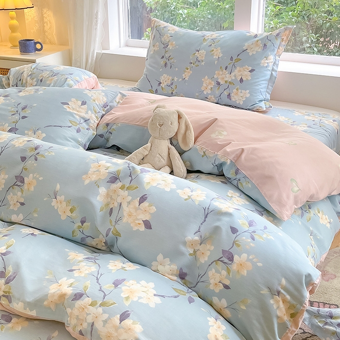 91家纺网 家纺一手货源 找家纺 绵庭家纺 2024新款AB版12868全棉印花单枕套 杏花微雨