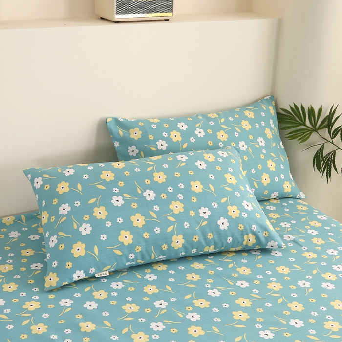 91家纺网 家纺一手货源 找家纺 棉乐町家居 2025新款三枚段条卷边老粗布床单套件 繁花热情-原棉款