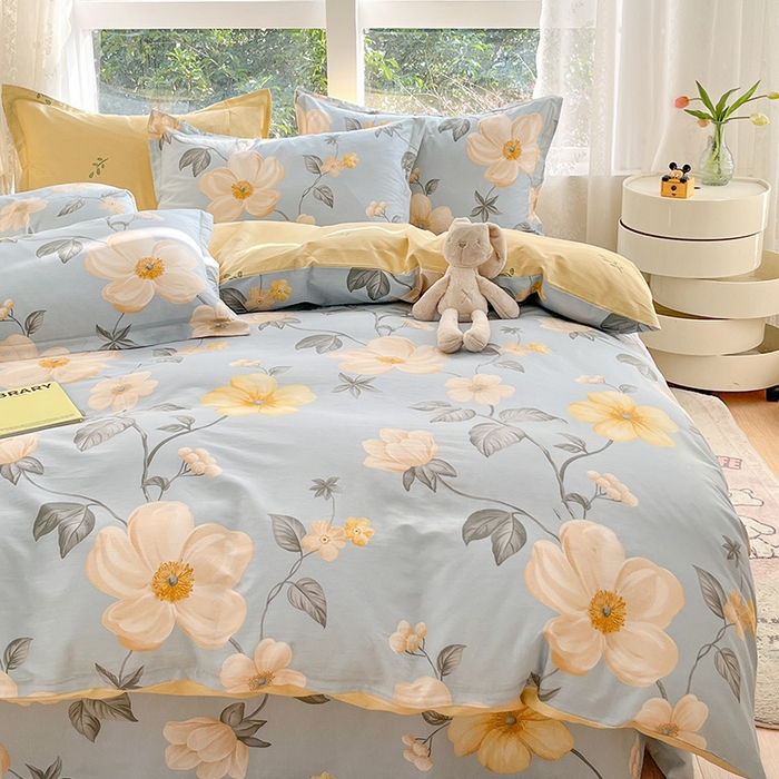 91家纺网 家纺一手货源 找家纺 绵庭家纺 2024新款AB版全棉印花系列四件套 雅致花都