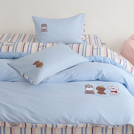 91家纺网 家纺一手货源 找家纺 乐童家纺 2024爆款全棉1332呆萌小刺绣系列四件套 狗狗家族