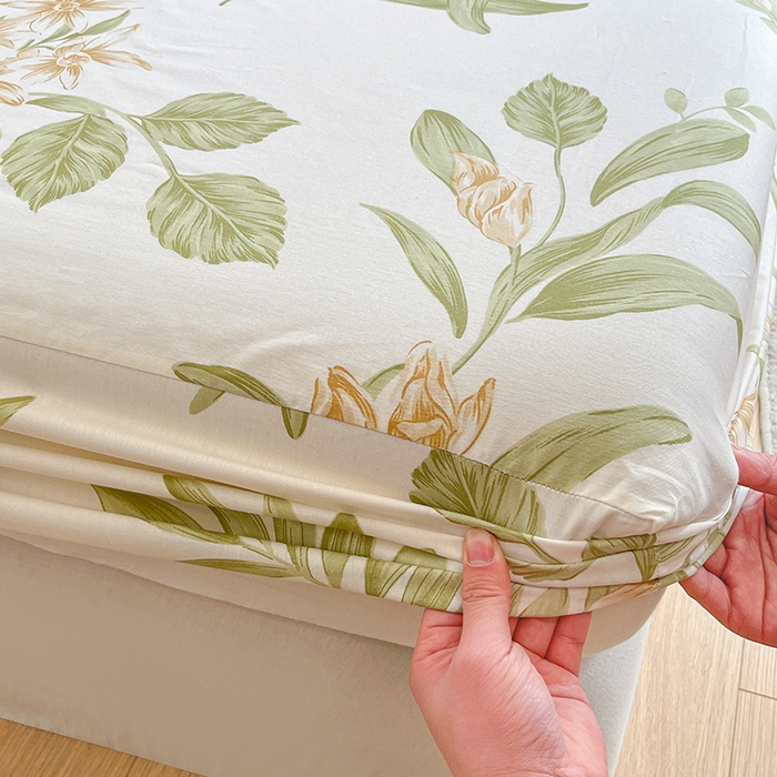 91家纺网 家纺一手货源 找家纺 绵庭家纺 2024新款AB版12868全棉印花单床笠  羽飞舞