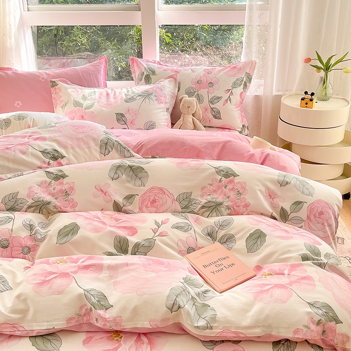 91家纺网 家纺一手货源 找家纺 绵庭家纺 2024新款AB版全棉印花系列四件套 云花妙染