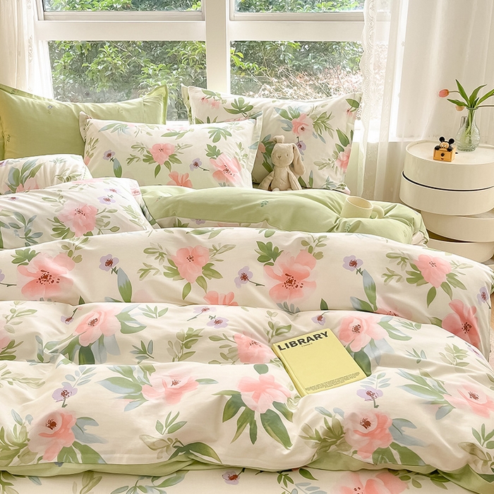 91家纺网 家纺一手货源 找家纺 绵庭家纺 2024新款AB版12868全棉印花单被套 繁花漫熳