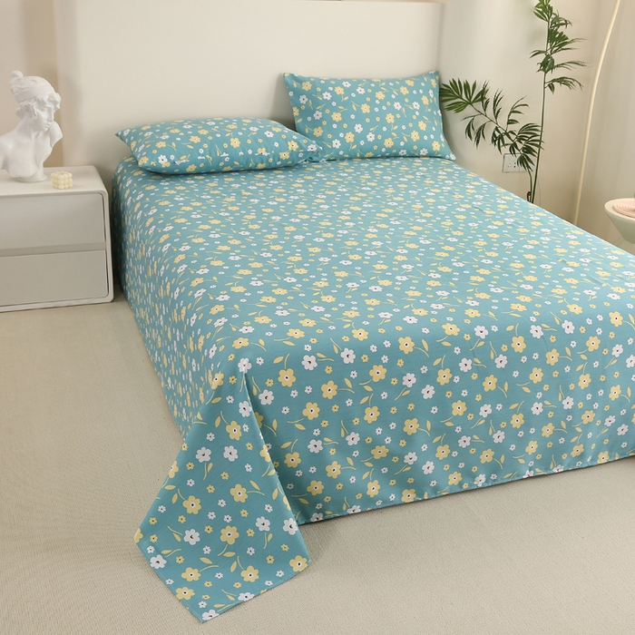 91家纺网 家纺一手货源 找家纺 棉乐町家居 2025新款三枚段条卷边老粗布床单套件 繁花热情-原棉款