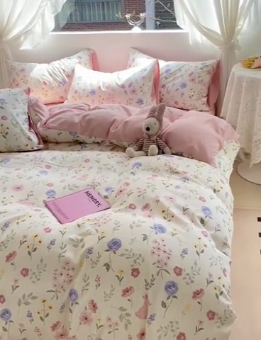 91家纺网 家纺一手货源 找家纺 优选良品 2025新款直播爆款母婴级水洗皱皱棉四件套小碎花被套床笠款三件套 纳里庄园