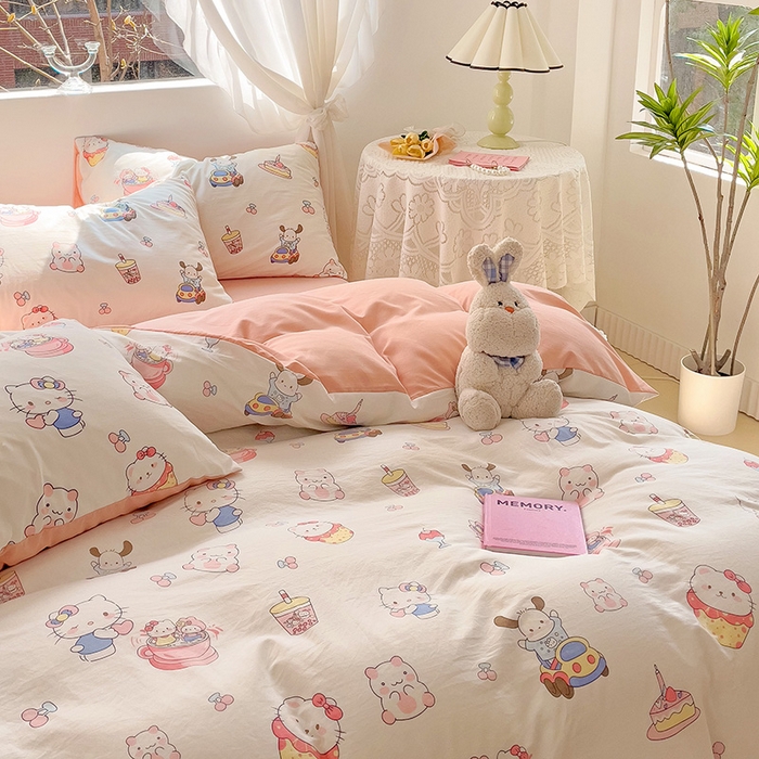 91家纺网 家纺一手货源 找家纺 优选良品 2025新款直播爆款母婴级水洗皱皱棉四件套小碎花被套床笠款三件套 动物乐园