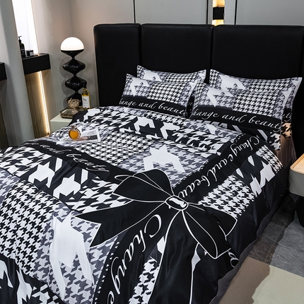 色鬼布艺 2024新款大牌风进口双面冰丝四件套水洗真丝四件套直播爆款暴力熊 千鸟格