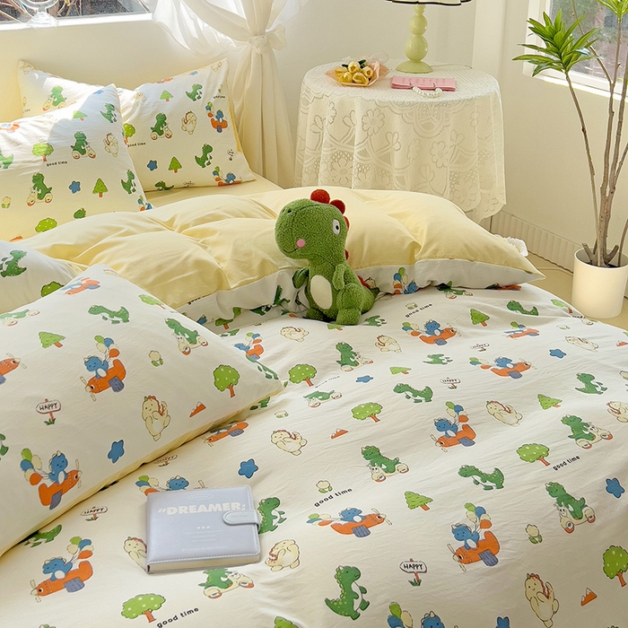 91家纺网 家纺一手货源 找家纺 优选良品 2025新款直播爆款母婴级水洗皱皱棉四件套小碎花被套床笠款三件套 森林世界