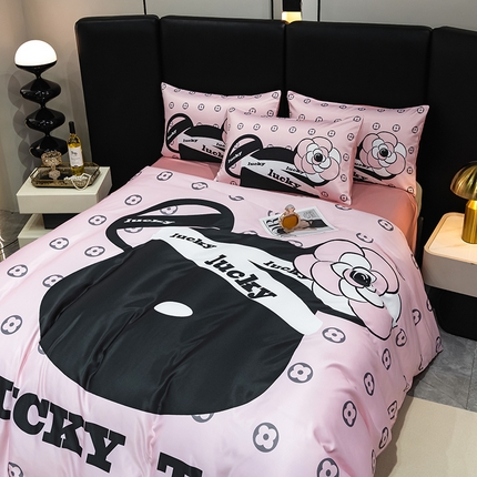 色鬼布艺 2024新款大牌风进口双面冰丝四件套水洗真丝四件套直播爆款暴力熊 迷你星尚