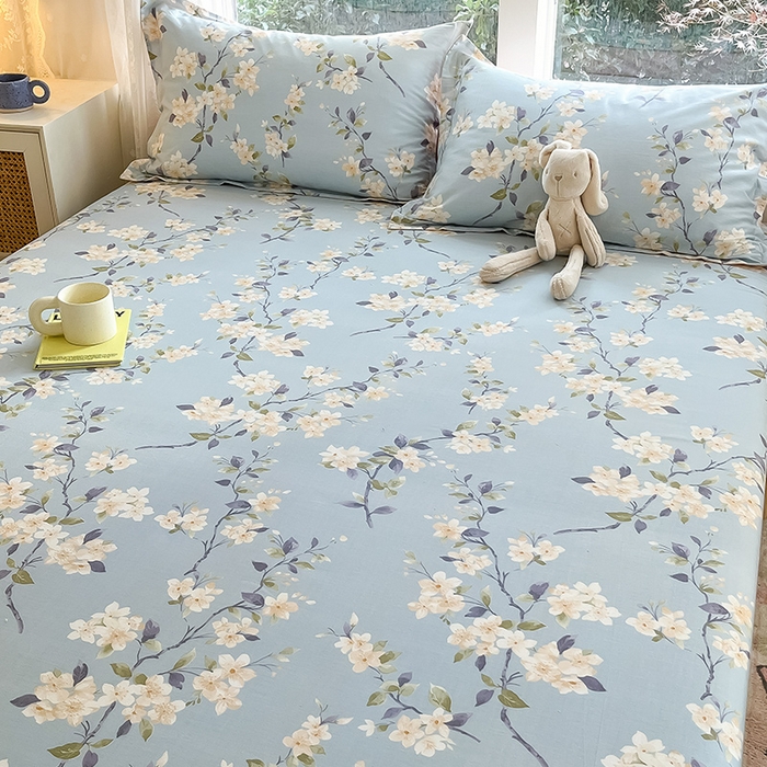 91家纺网 家纺一手货源 找家纺 绵庭家纺 2024新款AB版12868全棉印花单床笠  杏花微雨