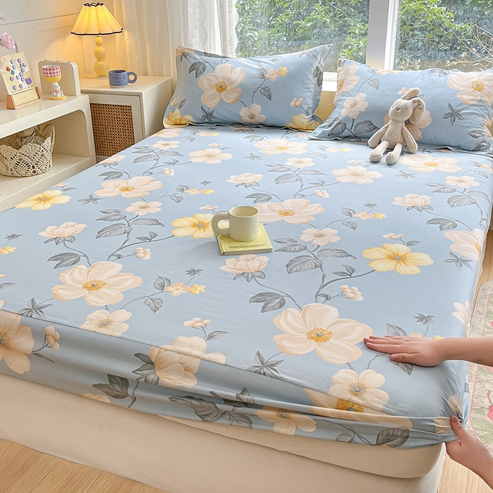 91家纺网 家纺一手货源 找家纺 绵庭家纺 2024新款AB版12868全棉印花单床笠  雅致花都