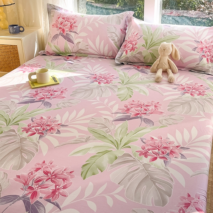 91家纺网 家纺一手货源 找家纺 绵庭家纺 2024新款AB版12868全棉印花单床笠  花影缤纷